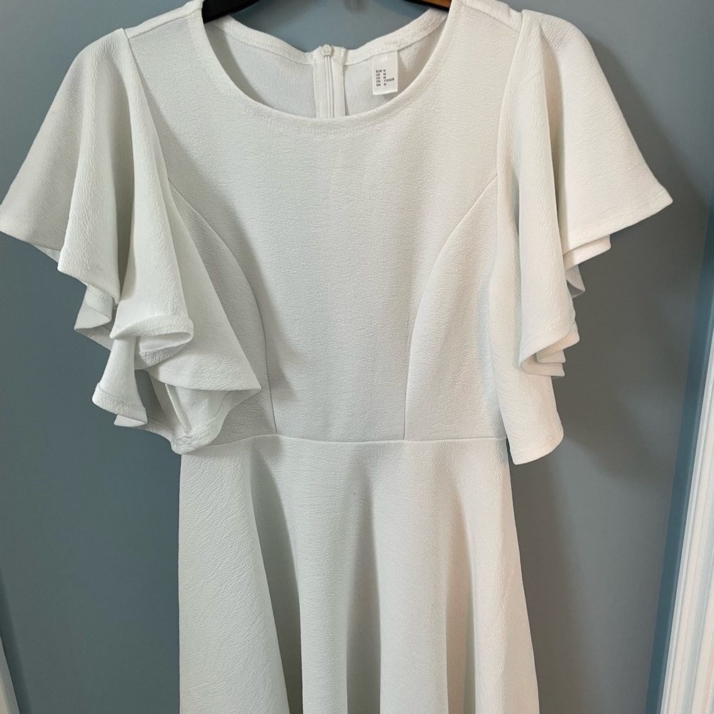 Elegant White Flutter Sleeve Dress